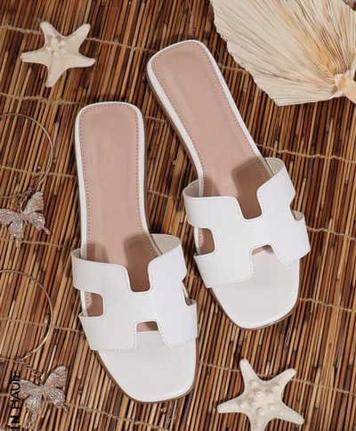 H-style Flat Sandal For Girls Womens- White